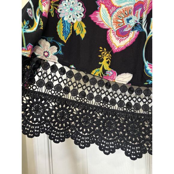 Black Floral Crochet Knit Open Front Cardigan Kimono Size XS Fairy Grunge Travel - Picture 4 of 8